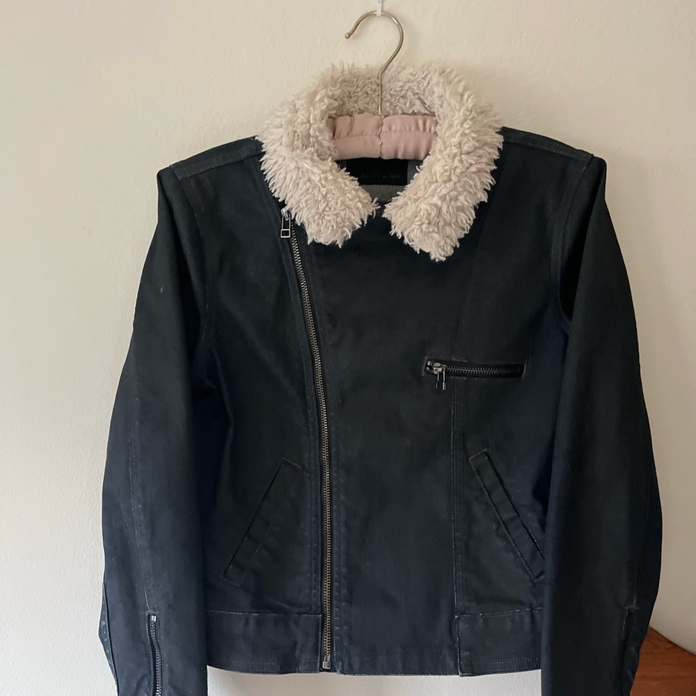 Women's Black Jean Jacket with Faux Fur Collar